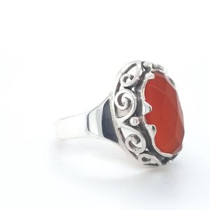 Klassieke Zilveren Ring met Roos geslepen Carneool Vintage Look